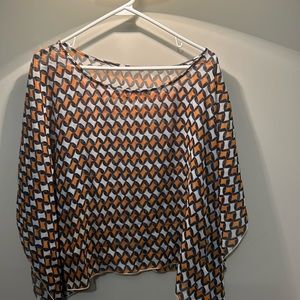 Funky sheer top orange and blue